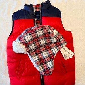 Janie and Jack Red and Navy Vest with Plaid Hat